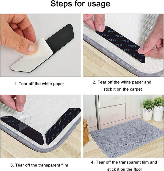 Rug Tape, Double Sided Non Slip Rug Pads for Hardwood Floors and Tiles,12 Pcs Rug Grippers for Carpet Reusable Washable Carpet Tape, Dual Sided Adhesive Rug Pad Gripper Keep Corners Flat-002