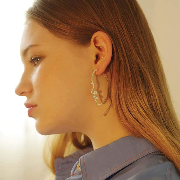 Hollowed Out Face Drop Earrings for Women Gold Plated Punk Earrings Jewelry (Gold)