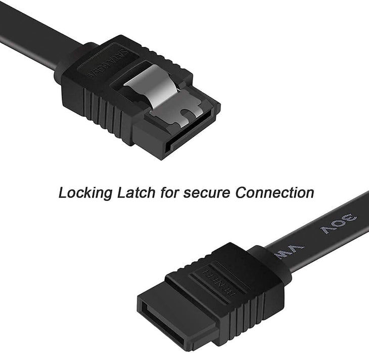 SATA Cable III, 3 Pack SATA Cable III 6Gbps Straight HDD SDD Data Cable with Locking Latch 18 Inch Compatible for SATA HDD, SSD, CD Driver, CD Writer - Black