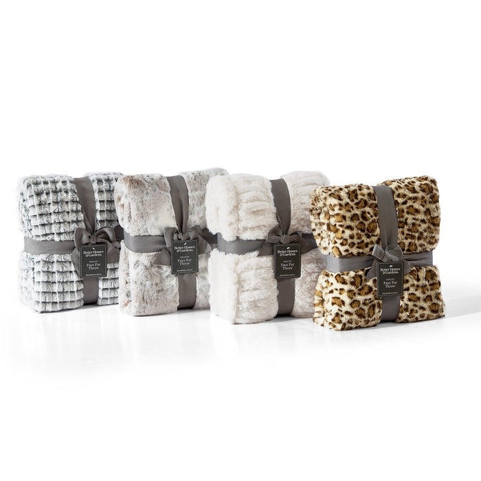 Better Homes & Gardens Faux Fur Throw Blanket, 50"X60", Ruched Faux Fur, White