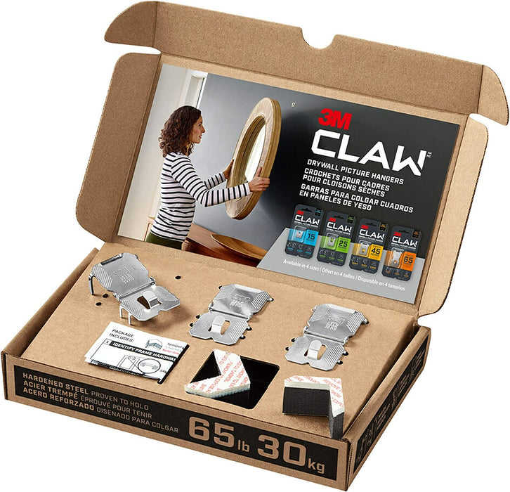 CLAW 3PH45M-4ESF Drywall Picture Temporary Spot, Holds 45 Lbs, 4 Hangers, 4 Markers/Pack, 4 Pack, Silver
