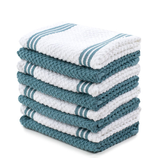 Sticky Toffee, 8 Pack, Cotton Terry Kitchen Dishcloth, Blue