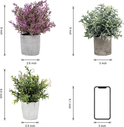 Artificial Plant, 3 Pcs Mini Plants Artificial Potted Set Fake Green Seven-Layer Grass Plant Faux Plastic Herbs Topiary Shrubs for Home Office Desk , Kitchen Counter Decoration
