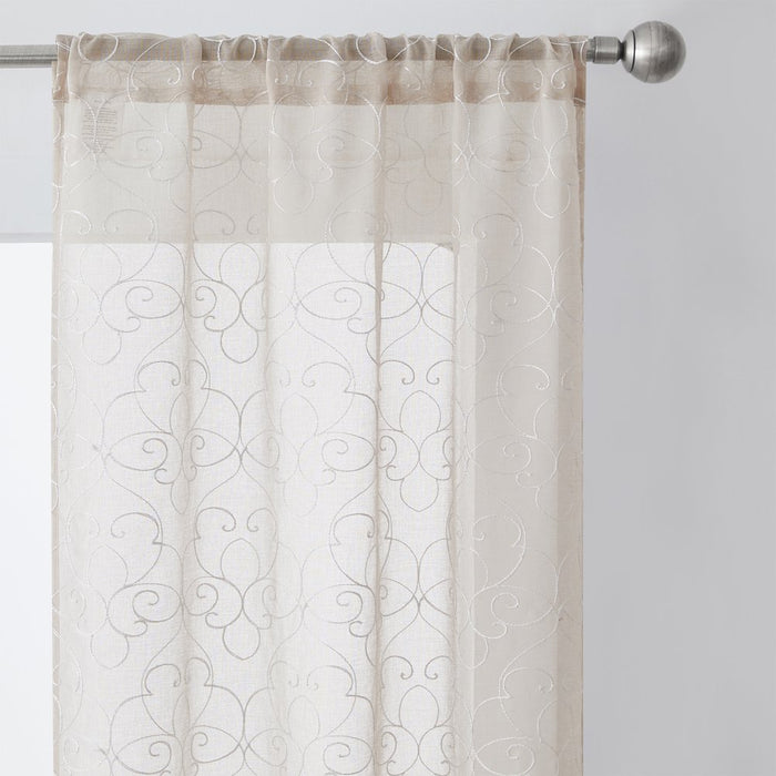 Mainstays Modern Scroll Beigerod Pocket Sheer Curtain Set, 28" X 63" (4 Panels)