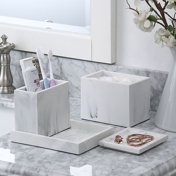Better Homes & Gardens Faux Marble 4 Piece Vanity Organizer Set with Magnetic Side, White
