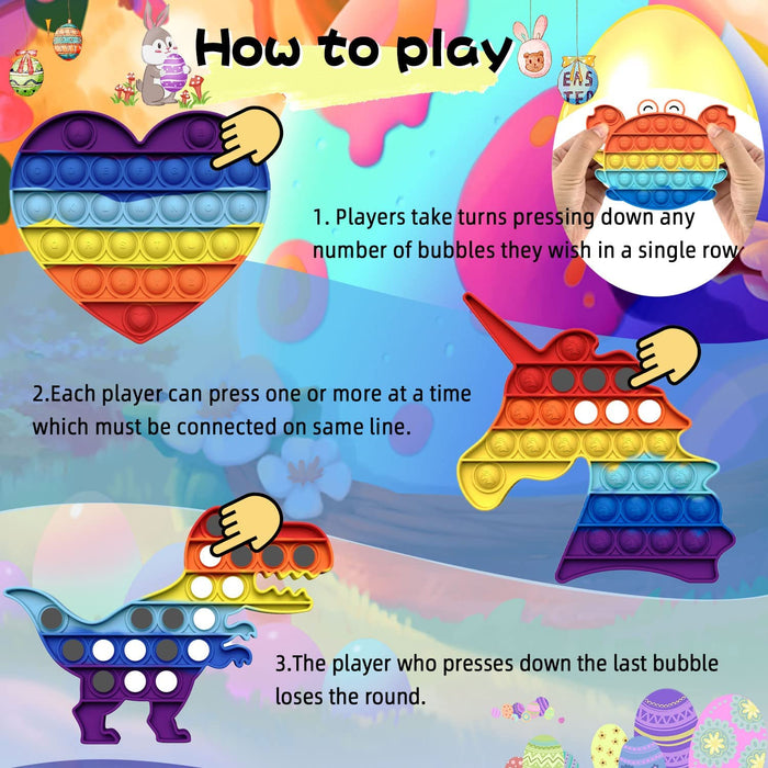 Easter Basket Stuffers Push Bubble Fidget Easter Toys for Kids, 4PCS Stress Relief Squeeze Sensory Toy Rainbow Silicone anti Anxiety Fidget Autism Toy Gift for Kids Easter Basket Stuffers Party Favors