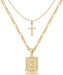 Gold Layered Initial Cross Necklace, 14K Gold Plated Layering Square Letter Pendant Figaro Chain Cross Choker from A-Z Capital Jewelry for Women Girls