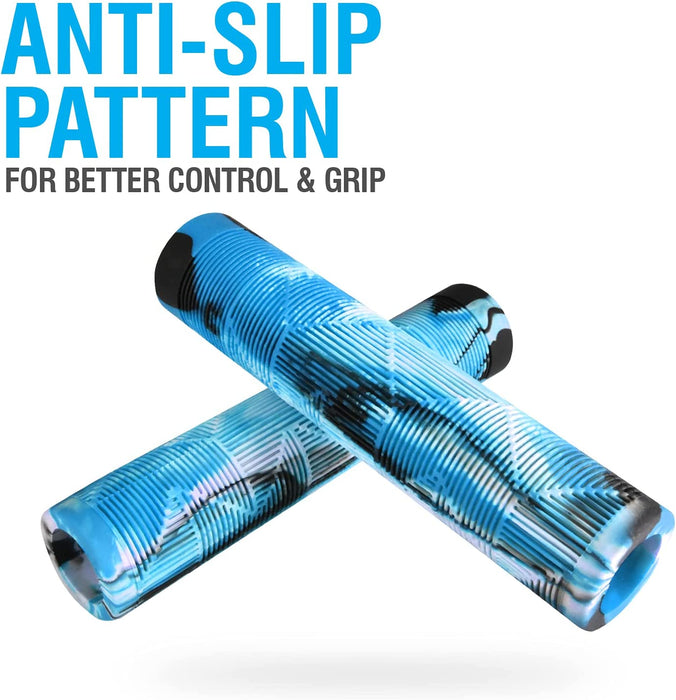 MTB BMX Scooter Grips - Handlebar Bicycle Grips for Flat Straight Bars like BMX, MTB, Scooter; Rubber Non-Slip Grip to Match Any Bike or Scooter