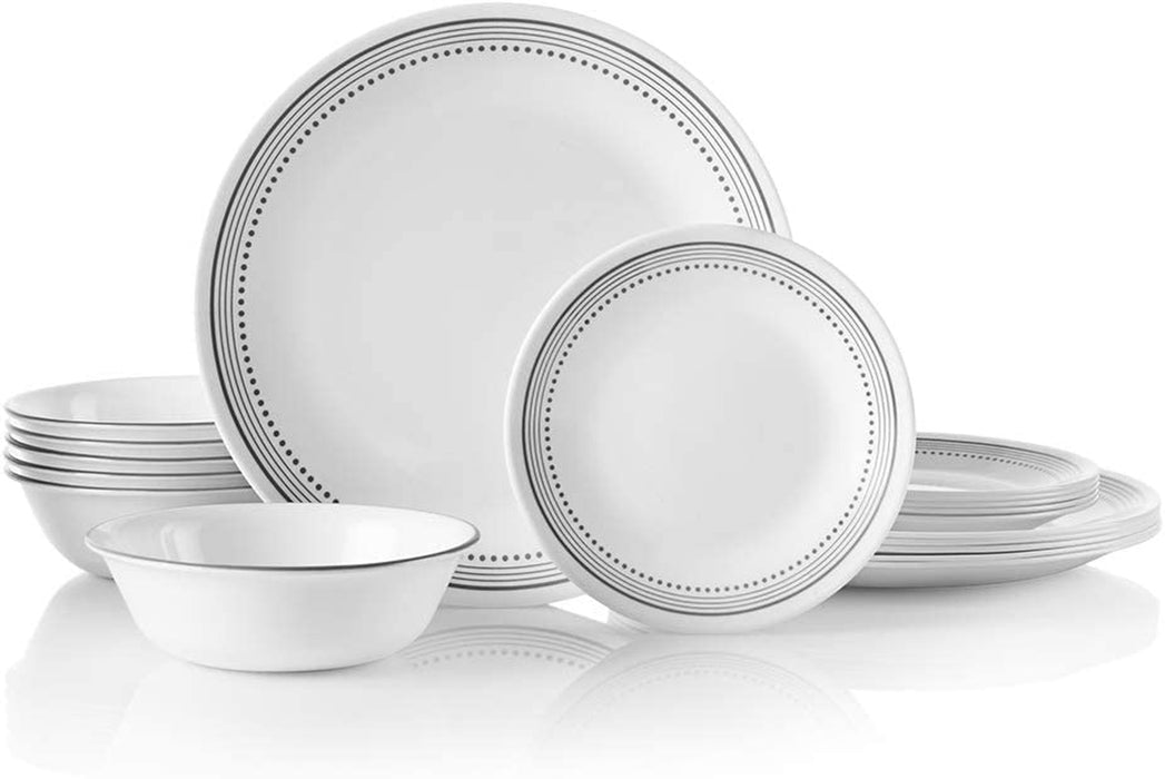 Vitrelle 18-Piece Service for 6 Dinnerware Set, Triple Layer Glass and Chip Resistant, Lightweight round Plates and Bowls Set, Indigo Speckle