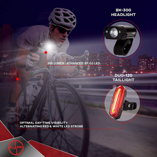 BX-300 Rechargeable Bike Light Set - Powerful Front and Back Lights, Bicycle Accessories for Night Riding, Cycling Safety Best Headlight with USB Tail Rear for Adults Kids Men Women Road Mountain