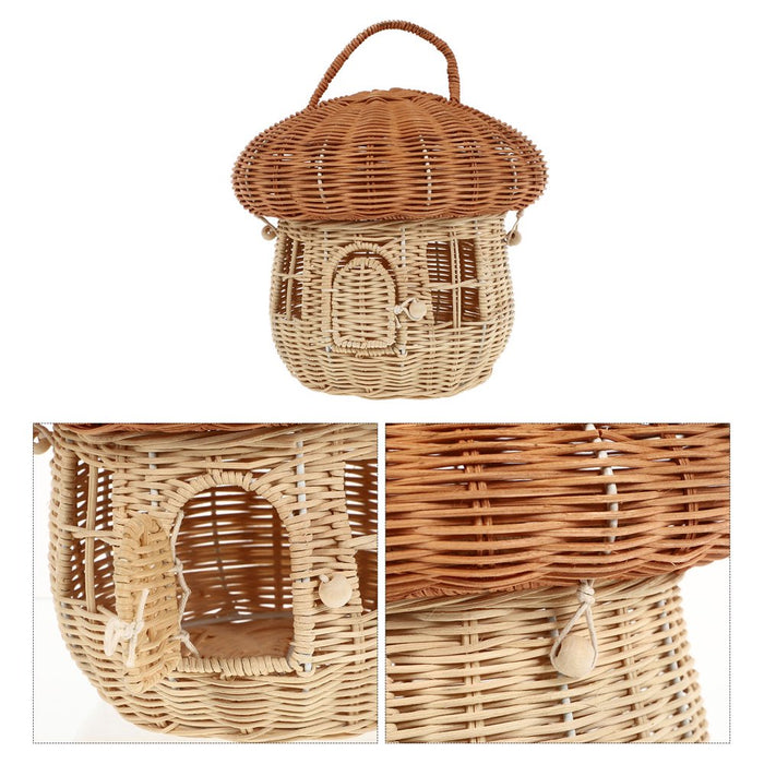 1Pc Hand Woven Rattan Mushroom Shape Storage Basket Lovely Desktop Adornment