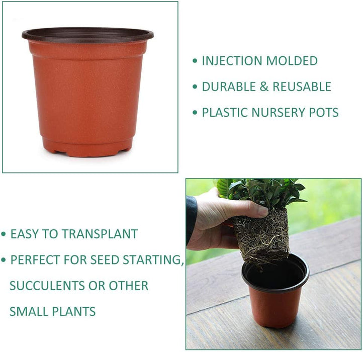 120 Packs 4 Inches Plastic Plant Nursery Pots with 15 Pcs Plant Labels, Seed Starting Pot Flower Plant Container for Succulents, Seedlings, Cuttings, Transplanting