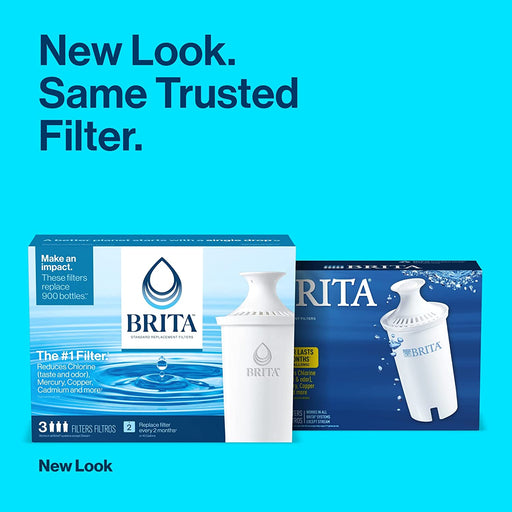 Standard Water Filter Replacements for Pitchers and Dispensers, Lasts 2 Months, Reduces Chlorine Taste and Odor, 3 Count