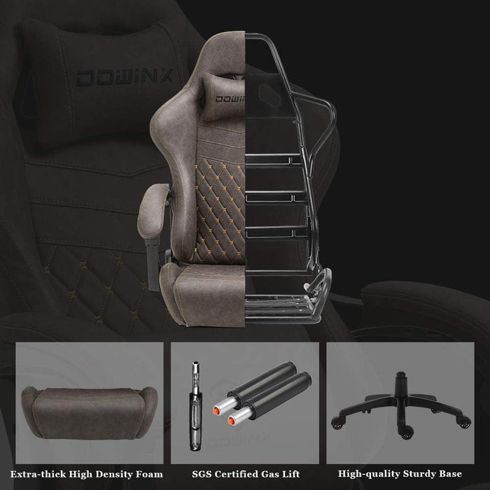 Gaming Chair Office Chair PC Chair with Massage Lumbar Support, Vintage Style PU Leather High Back Adjustable Swivel Task Chair with Footrest (Brown)