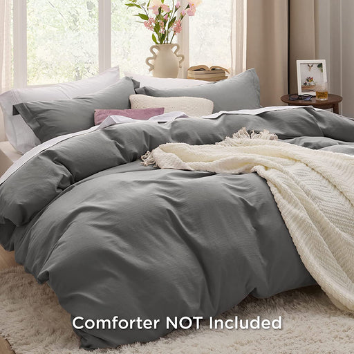 Dark Grey Duvet Cover Queen Size - Soft Prewashed Queen Duvet Cover Set, 3 Pieces, 1 Duvet Cover 90X90 Inches with Zipper Closure and 2 Pillow Shams