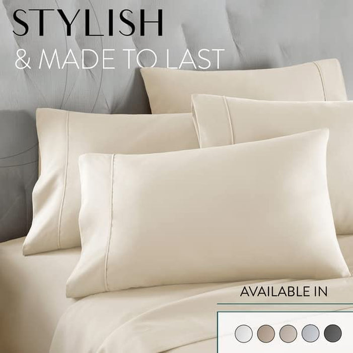 Cream Queen Size Bed Sheets Set - 6 Pc Soft Bedding & Pillowcases Set W/ Deep Pockets - Breathable, Wrinkle Free & Fade Resistant