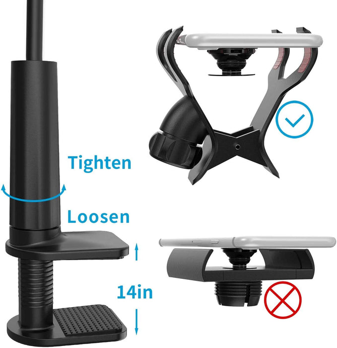 Gooseneck Cell Phone Holder Bed, Lazy Bracket, Universal Mobile Phone Clip Stand, Flexible Long Arm Rotating Mount for for Bed, Office, Kitchen, Iphone, Pad, Watching Movies
