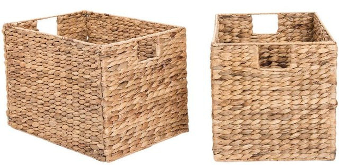 2 Decorative Hand-Woven Water Hyacinth Wicker Storage Basket, 16X11X11 Perfect for Shelving Units