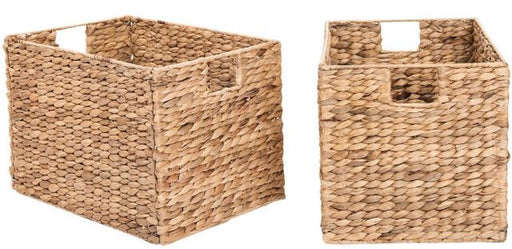 2 Decorative Hand-Woven Water Hyacinth Wicker Storage Basket, 16X11X11 Perfect for Shelving Units