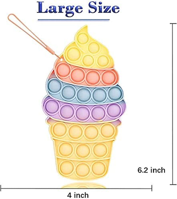 Fidgets Bubble Toys Packs, Pop Push Bubble Popper Fidget Toys Sensory Ice Cream Toys Set It with Lanyard, Silicone Anxiety Stress Relief Toys for Autism Special Needs Child Older (Ice Cream)