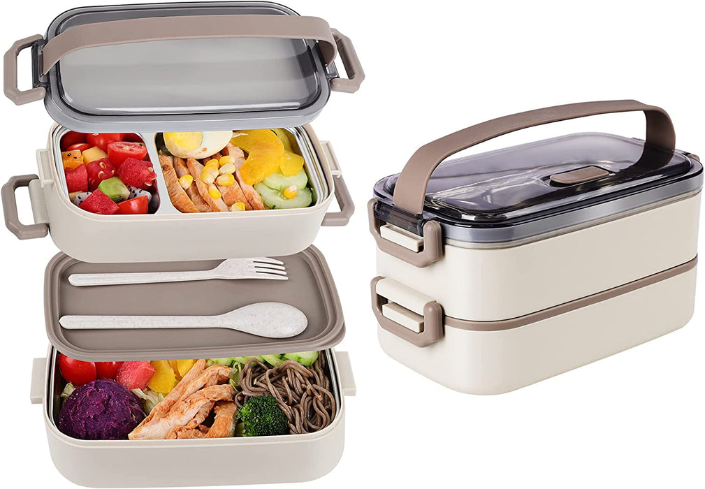 Stainless Steel Bento Box for Adults&Kids,Japanese Leakproof Lunch Box Divided Food Meal Storage Containers Set Stackable 2 Layer for Children School Picnic Blue