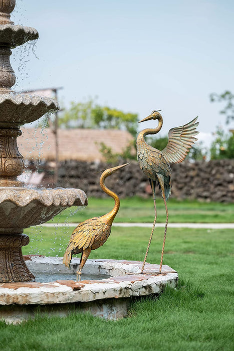 Yard Decorations Outdoor Heron Garden Art Statues Sculptures, 33-39 Inch Metal Copper Crane Yard Art Bird Lawn Ornaments for Backyard outside Porch Patio Wedding Decor, Set of 2