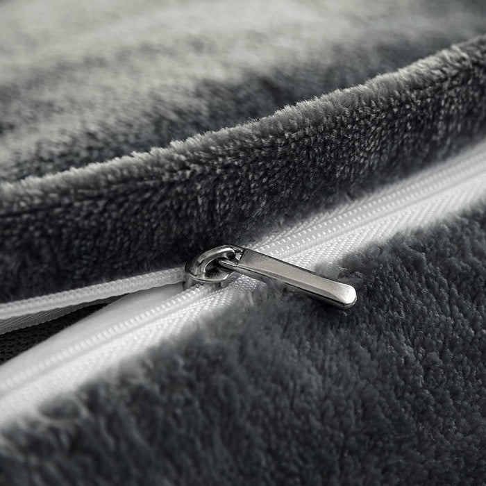 Flannel Duvet Cover Set Oeko-Tex Certified, 3 Pieces Velvet Duvet Cover Queen, Ultra Soft Comforter Cover with Zipper and Corner Ties, Dark Grey