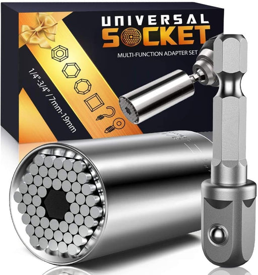Super Universal Socket Tools Gifts for Men - Christmas Stocking Stuffers for Men Grip Socket Set with Power Drill Adapter Cool Stuff Ideas Gadgets for Men Birthday Gifts for Dad Women Husband (7-19Mm)