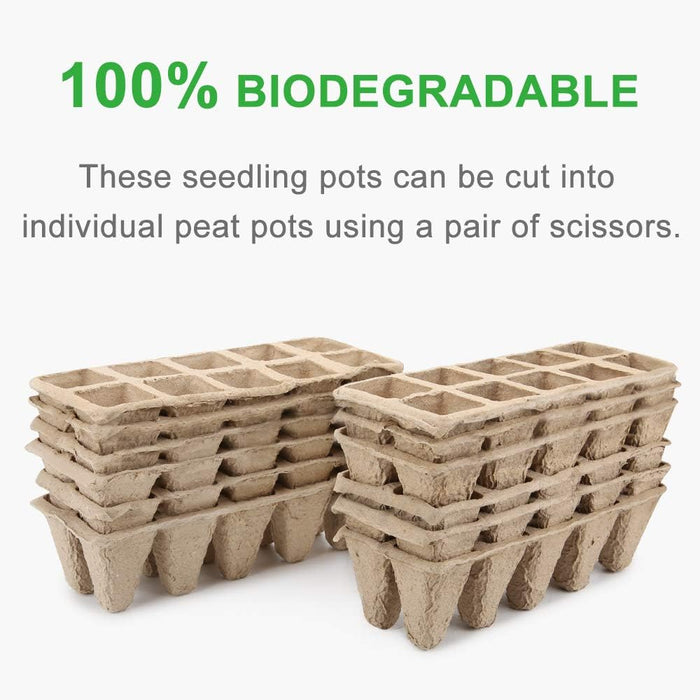 240 Cells Peat Pots Seed Starter Trays, 24 Packs Biodegradable Seedling Pots Germination Trays, Organic Plant Starter Kit with 15 Pcs Plant Labels
