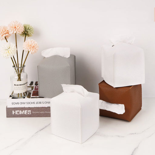 Tissue Box Cover, PU Leather Square Tissue Box Holder for Living Room/Night Stands/Office/Car/Dining Table Home Decor