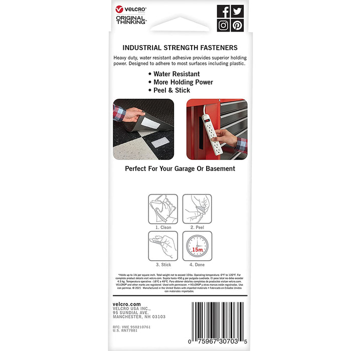 VELCRO Brand Heavy Duty Fasteners | 4X2 Inch Strips with Adhesive 8 Sets | Holds 10 Lbs | Black Industrial Strength Stick on Tape | Indoor or Outdoor Use (VEL-30703-USA)