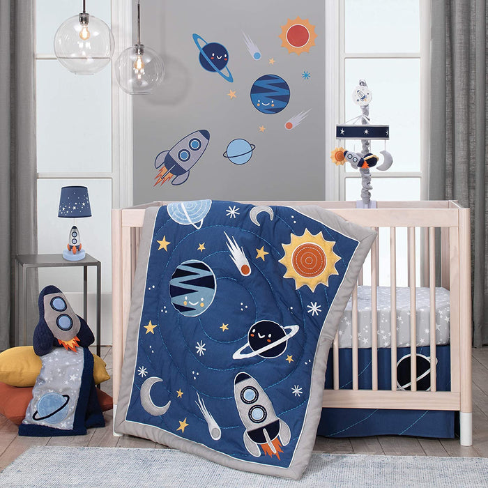 Milky Way Blue/Silver Rocket Ship Nursery Lamp with Shade & Bulb