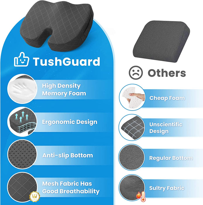 Seat Cushion, Office Chair Cushions, Car Seat Cushion, Non-Slip Sciatica & Back Coccyx Tailbonepain Relief Chair Pad, Memory Foam Pillow for Computer Desk, Wheelchair, Driving (Grey)