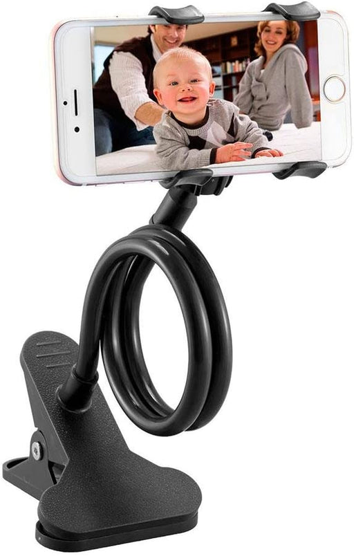 Plastic Flexible Long Arms Gooseneck Clip Clamp Stand Universal Cell Phone Holder - Black