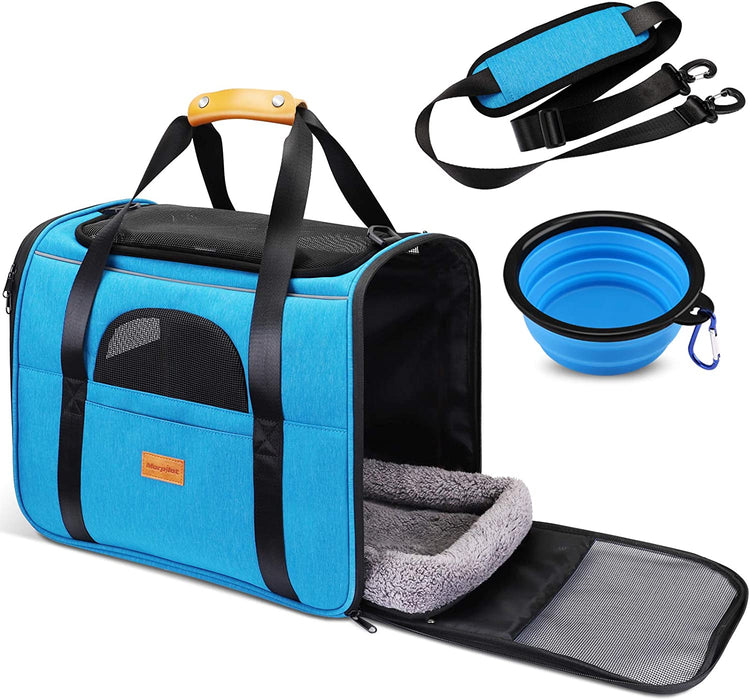 Dog Carrier  Cat Carrier Pet Travel Carrier Bag Airline Approved Folding Fabric Pet Carrier for Small Dogs Puppies Medium Cats, W/Locking Safety Zippers, Foldable Bowl