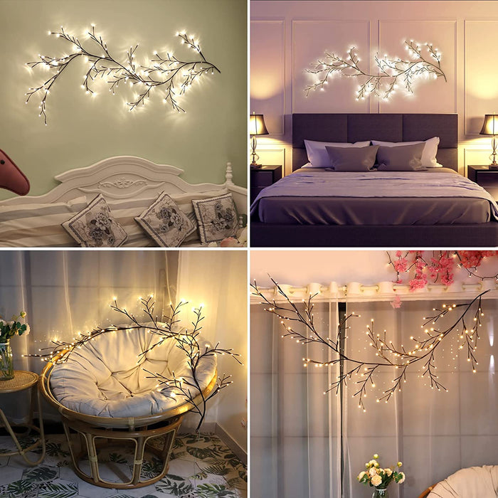 Vines for Bedroom Birch Fall Garland, 6FT 18 Branches 144LED, 8 Modes Artificial Plants Lighted Willow Vine with Remote Control, Wall Decor for Room Decor, Wall Lights