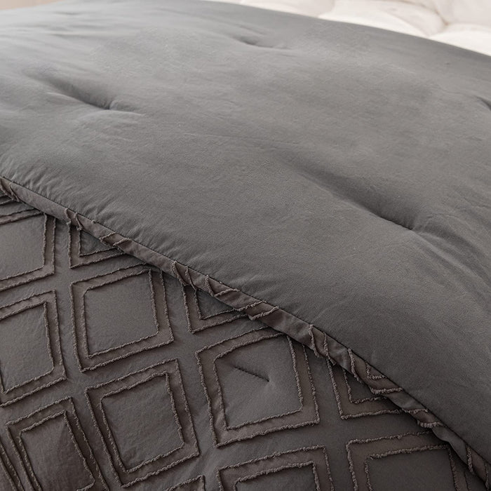 Queen Size Comforter Set Diamond Tufted Design, Lightweight Microfiber Bedding Set, Soft and Fluffy Bed Comforter for All Seasons, Dark Grey