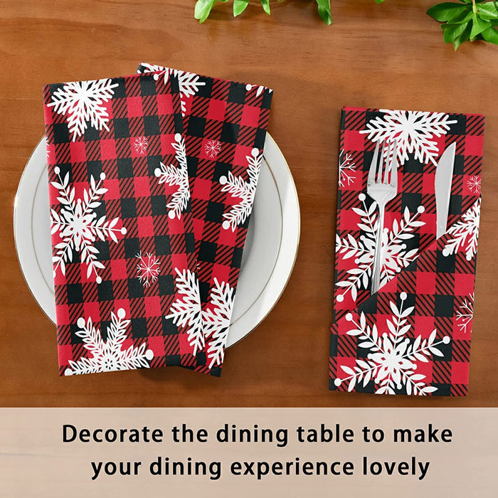 Wusikd Snowflakes Buffalo Plaid Cloth Napkins Set of 6 Winter Christmas Dinner Napkins Solid Washable Reusable Polyester Table Napkins Oversized 20"X20" with Hemmed Edges for Home Weeding Decoration