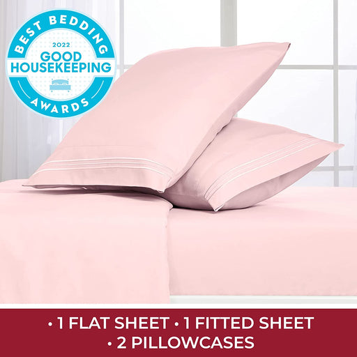 Queen Sheet Set - Hotel Luxury Bedding Sheets & Pillowcases - Extra Soft Cooling Bed Sheets - Deep Pocket up to 16 Inch - Wrinkle, Fade, Stain Resistant - 4 Piece (Queen, Blush Pink)