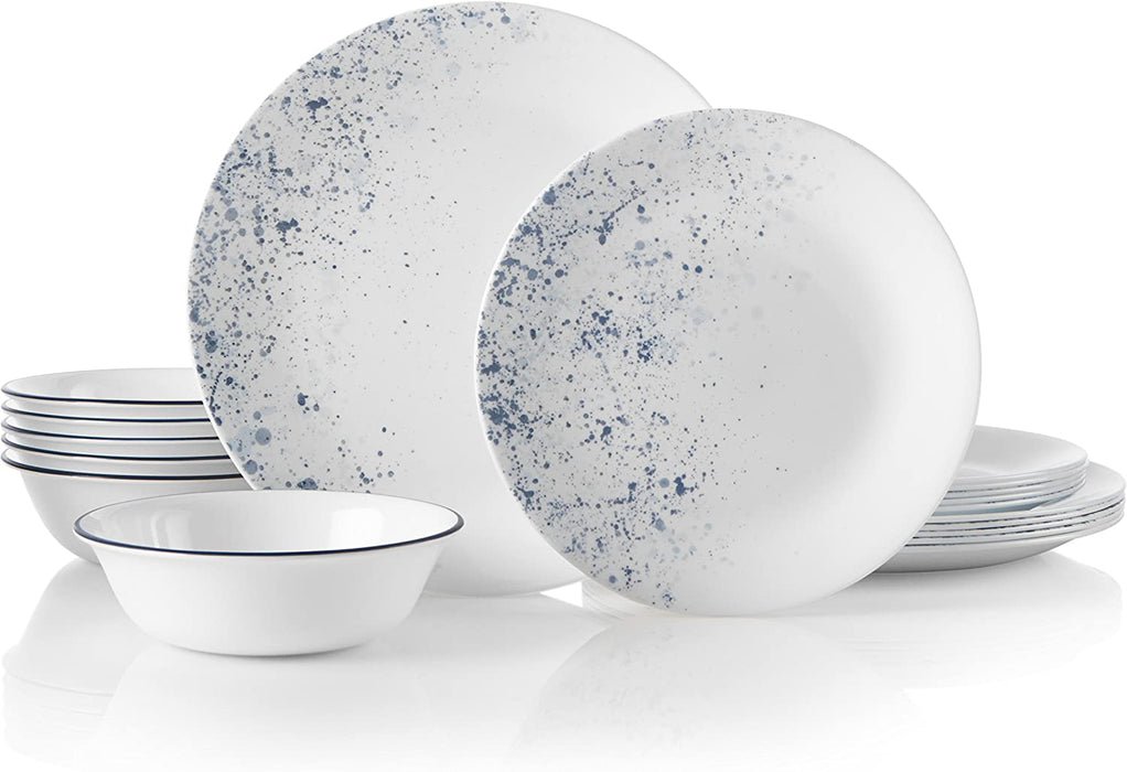 Vitrelle 18-Piece Service for 6 Dinnerware Set, Triple Layer Glass and Chip Resistant, Lightweight round Plates and Bowls Set, Indigo Speckle