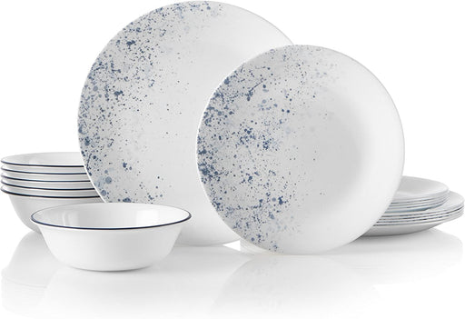 Vitrelle 18-Piece Service for 6 Dinnerware Set, Triple Layer Glass and Chip Resistant, Lightweight round Plates and Bowls Set, Indigo Speckle