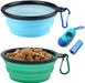 Collapsible Dog Bowls, Portable Travel Dog Bowls, Expandable for Cat Dog Water Bowls Food Feeding, 2 Pack Silicone Pet Bowls with Waste Bag Dispenser