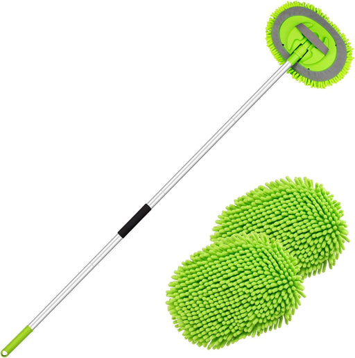 62" Car Wash Brush Kit Mitt Mop Sponge with Long Handle Chenille Microfiber Car Cleaning Brush Kit Supplies Car Washing Mop Kit Car Care Kit of Scratch-Free Replacement Head for Car RV Truck