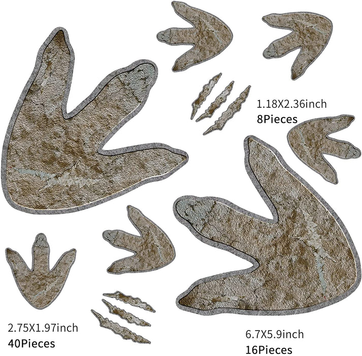 64 Pieces Dinosaur Decor Dinosaur Footprints Floor Decals Peel and Stick Dinosaur Track Stickers Removable Dinosaur Tracks Wall Decals Vinyl Footprints Wall Decal for Baby Nursery Bedroom Home Decor