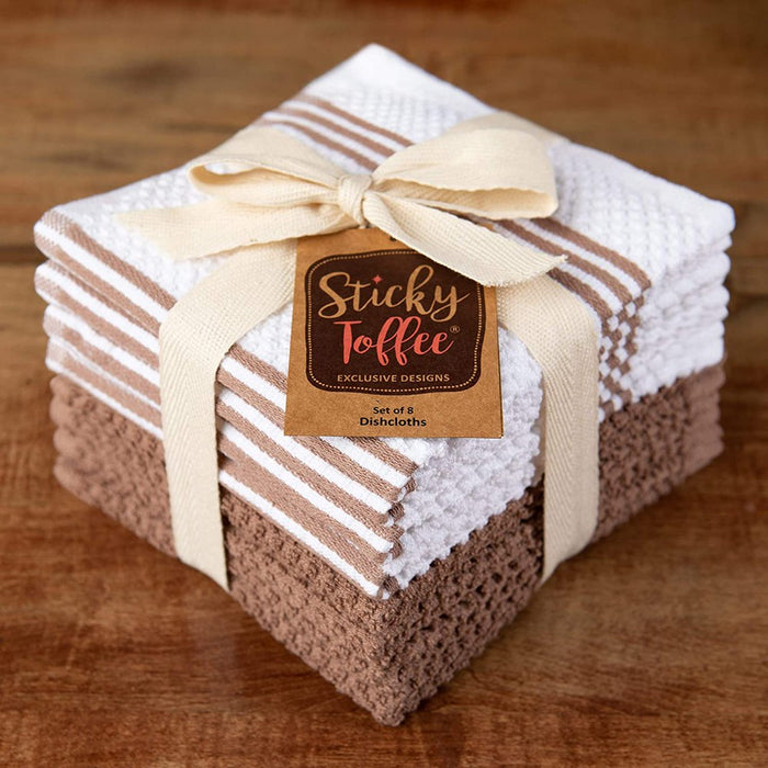 Sticky Toffee, 8 Pack, Cotton Terry Kitchen Dishcloth, Brown