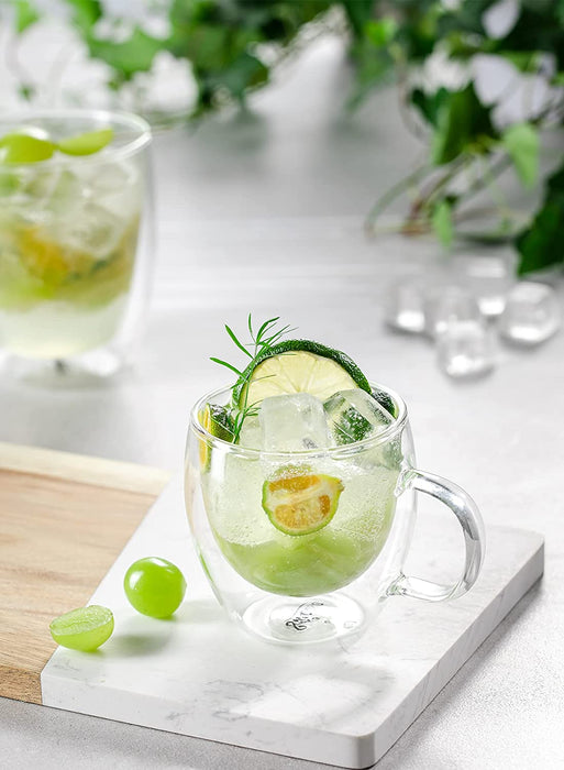 Glass Espresso Cups, 2 Pcs 5Oz Double Walled Insulated Glasses Coffee Mugs Demitasse Cups Perfect for Espresso Shot, Tea and Juice.