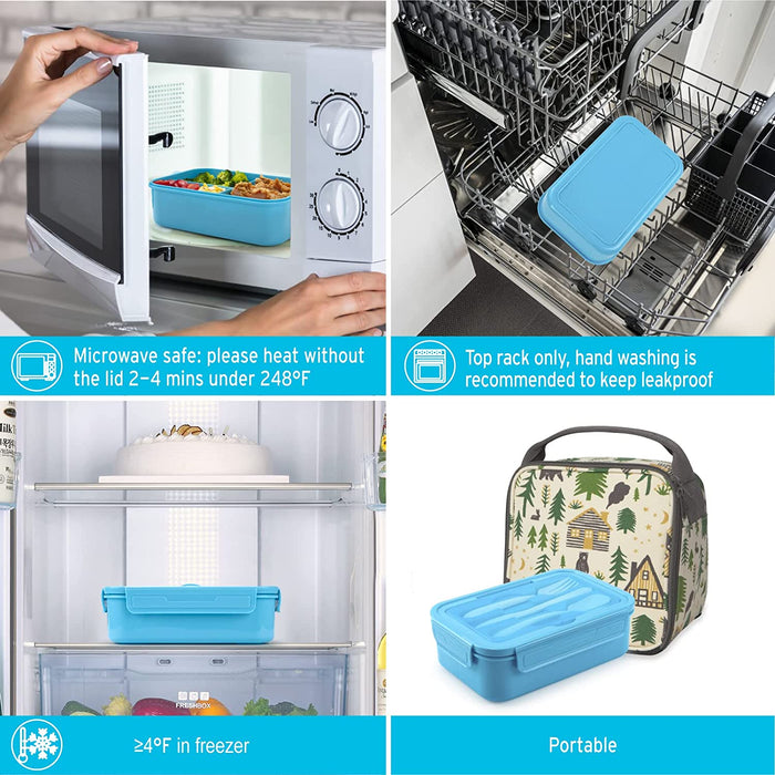 Bento Lunch Box - Leak-Proof 3 Compartment Lunch Containers for Adults and Kids Bpa-Free and Dishwasher Safe Bento Box with Spoon, Fork & Knife(Light Blue)