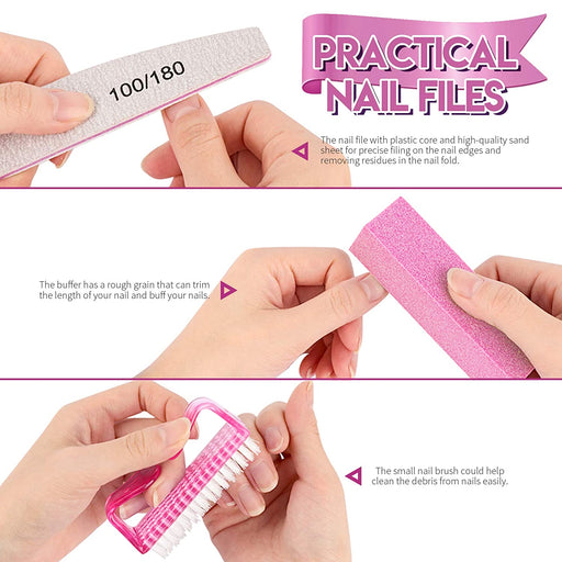 Nail Care Tool Kit,  Nail Files 100/180, Buffer Block, Cuticle Nippers, Cuticle Pusher, Cuticle Peeler, Nail Lifter for Ingrown Toenails, Toenail File, Nail Brush, for Manicure and Pedicure