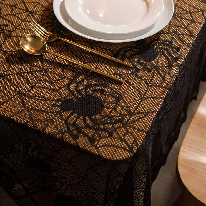 2 Pack Halloween Tablecloth, 54 X 72 Inch Rectangular Polyester Lace Tablecloth, Black Spider Web Lace Table Cover for Halloween Party, Scary Movie Nights, Halloween Table Decorations