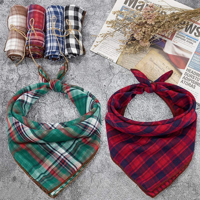 Dog Bandanas - 6PCS Birthday Gift Washable Green Black Blue Red Square Plaid Printing Christmas Dog Bib Double Reversible Kerchief Scarf Adjustable Accessories for Small to Large Dog Puppy Cat